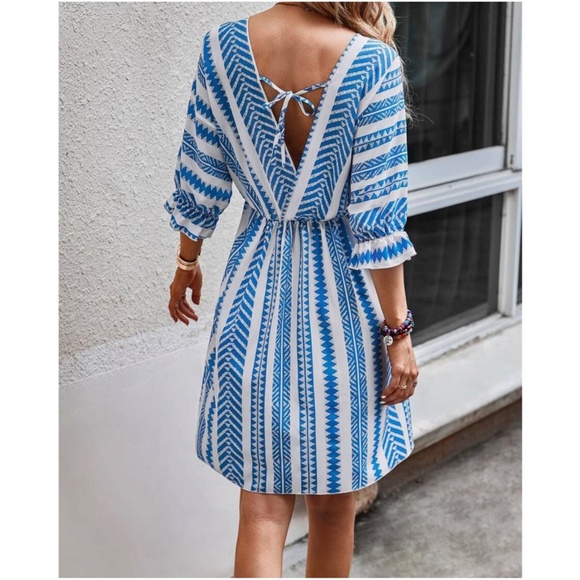 Boho Stripes Puff Sleeve Mini Dress - Picture 6 of 6